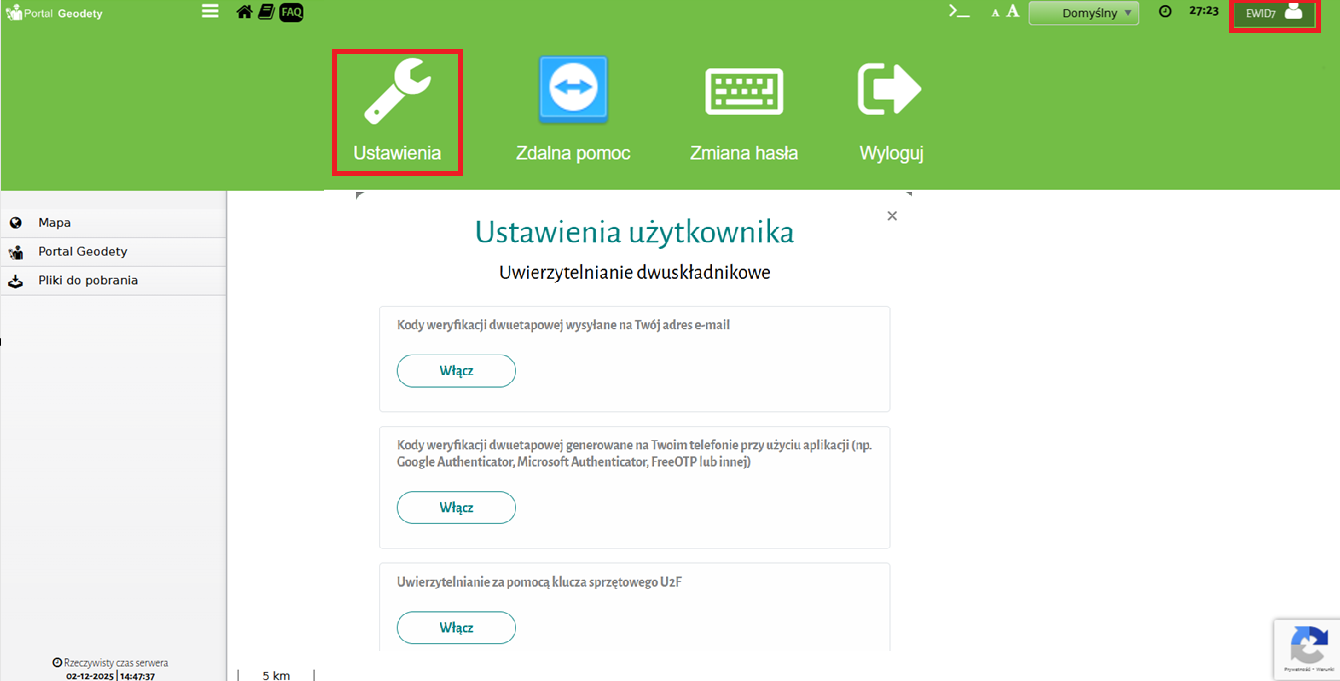 Widok dostępnych opcji ustawień portalu Widok dostępnych opcji ustawień portalu